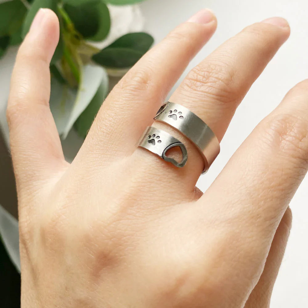 FAYAIE – Bague ajustable avec design de pattes et de cœur en argent