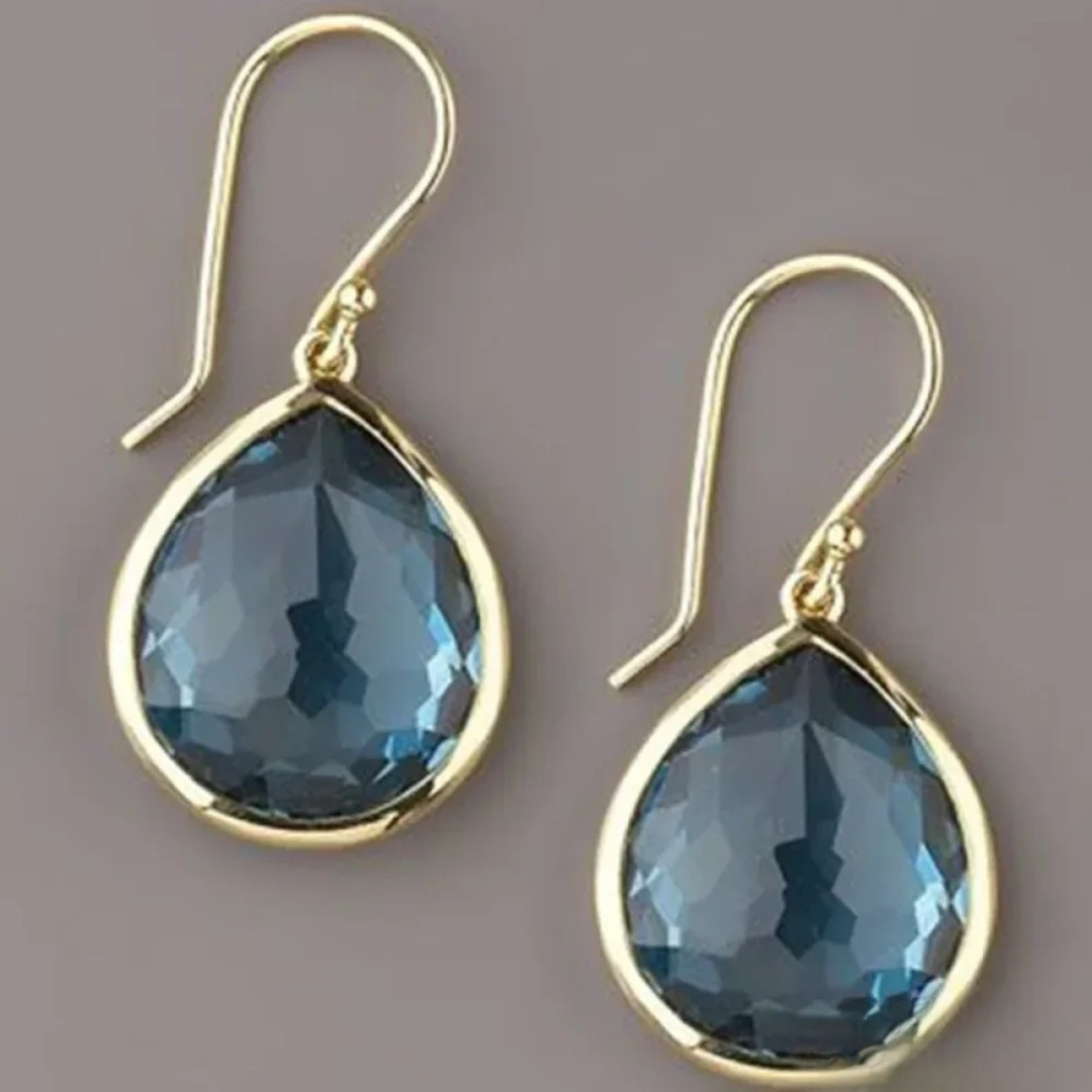 Boucles d'Oreilles Vintage en Cristal Bleu en Forme de Goutte