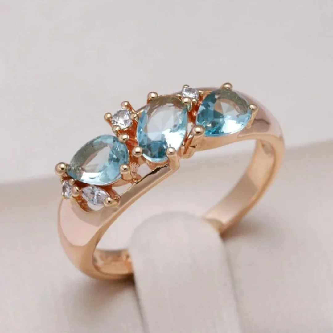 Bague en zircon bleu - Finition Or