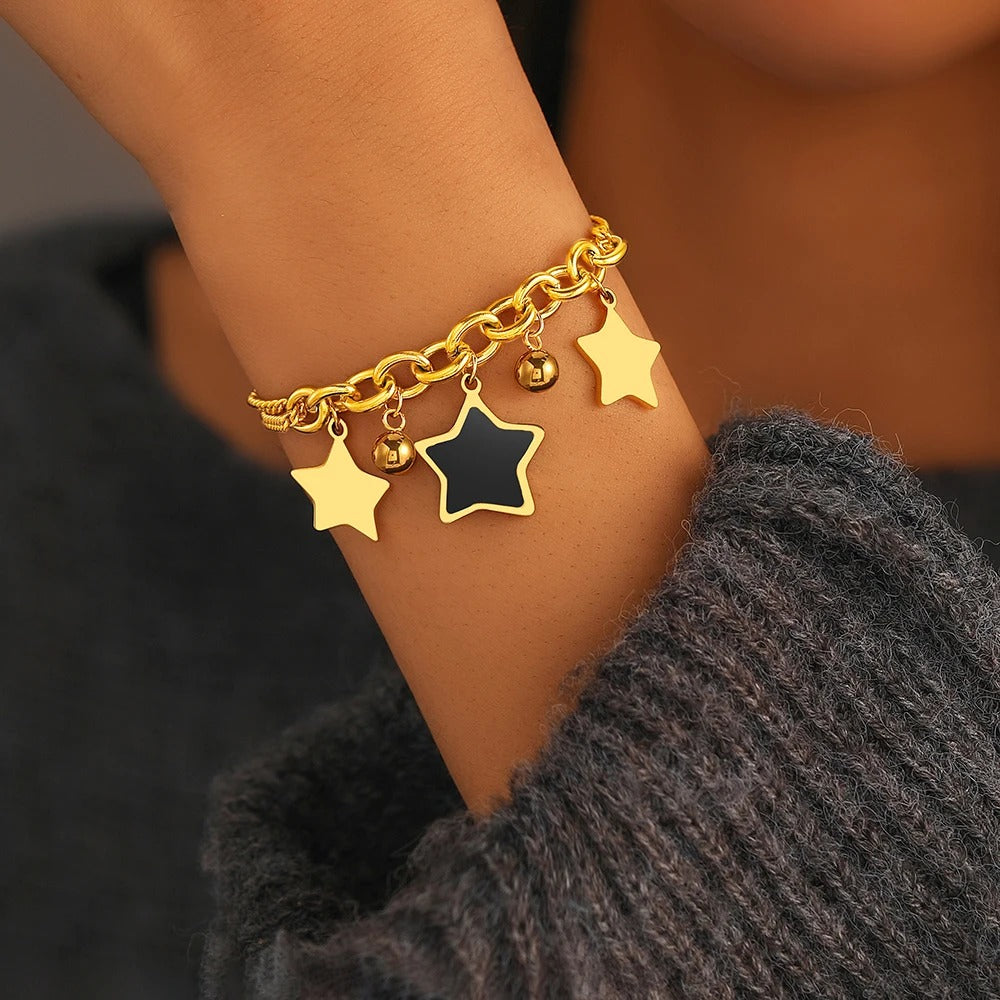 Bracelet Étoiles Kpop avec Breloques plaqué or 18K