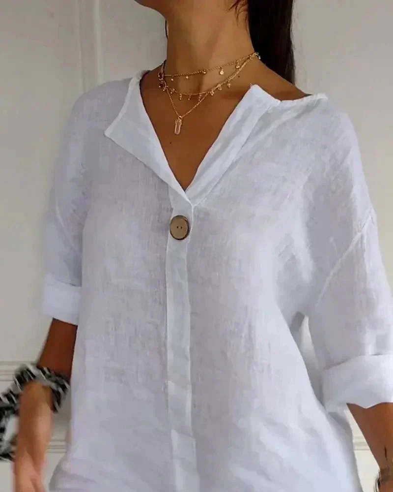 ARAI - Haut à col en V avec boutons en coton et lin