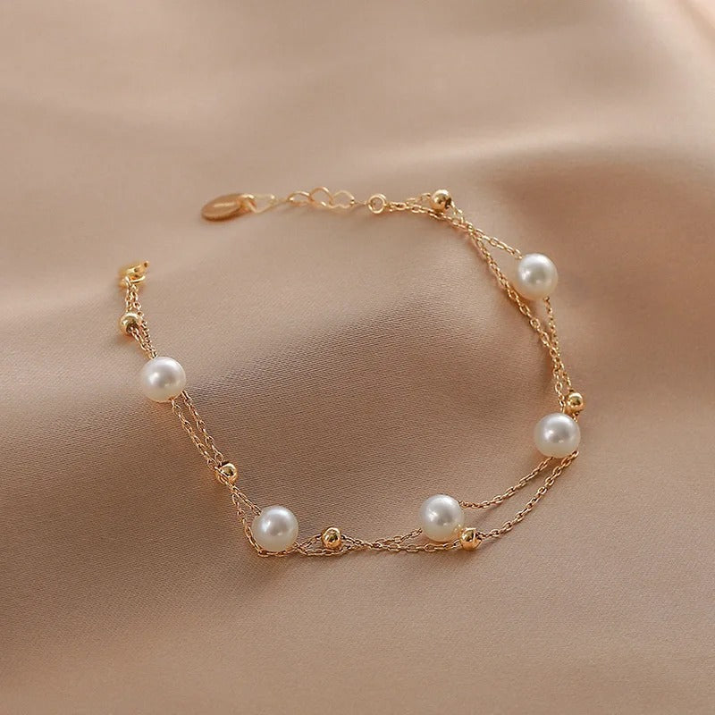 Bracelet effet Perles Vintage plaqué or 18K