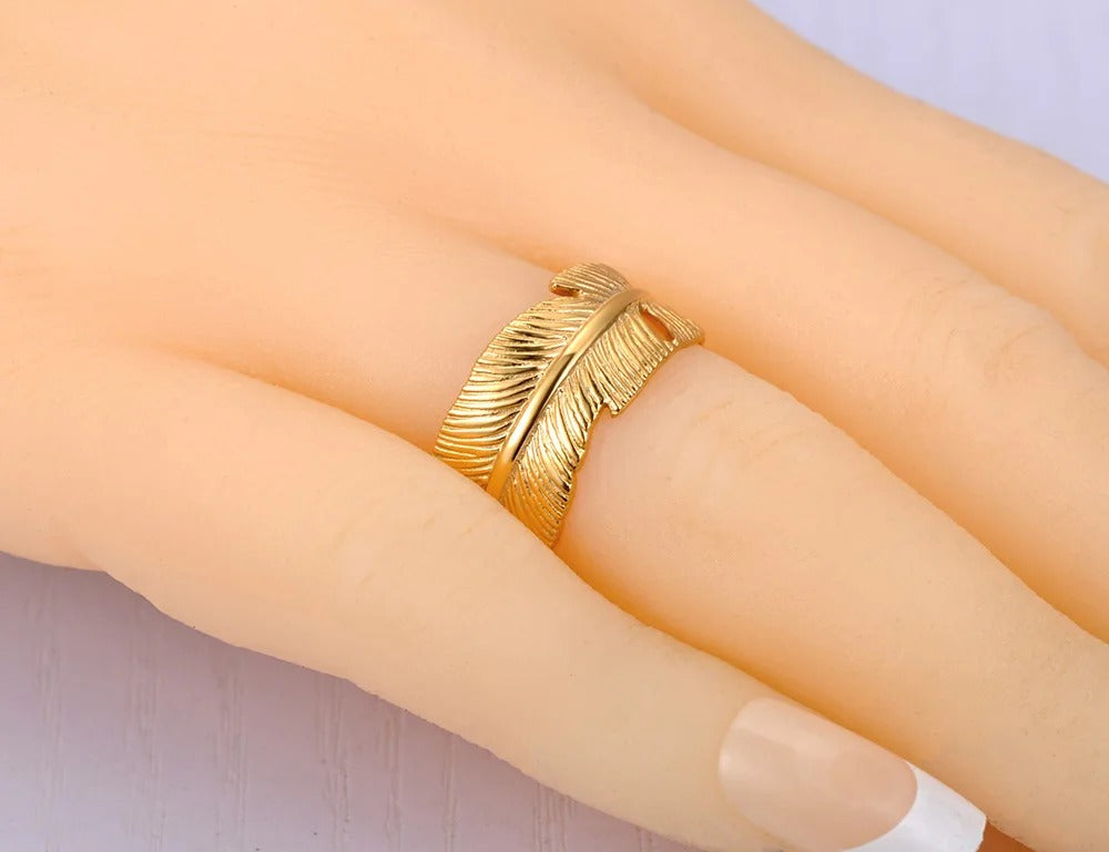 Bague Ajustable Feuilles plaquée or 18K