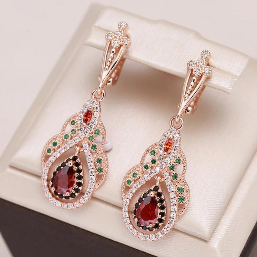 Boucles d'oreilles en or mandala rouge avec zirconia