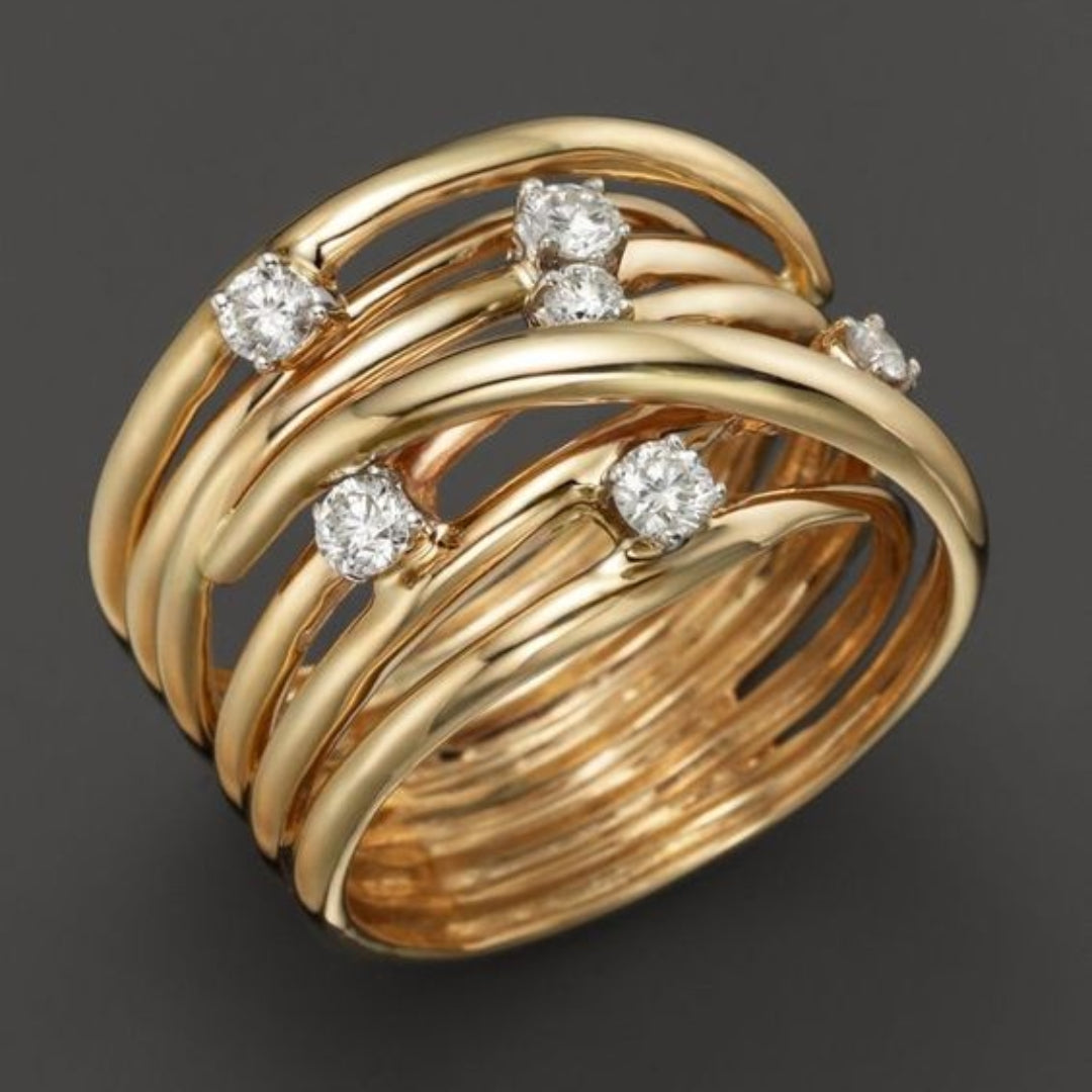 Bague en or striée avec zirconium