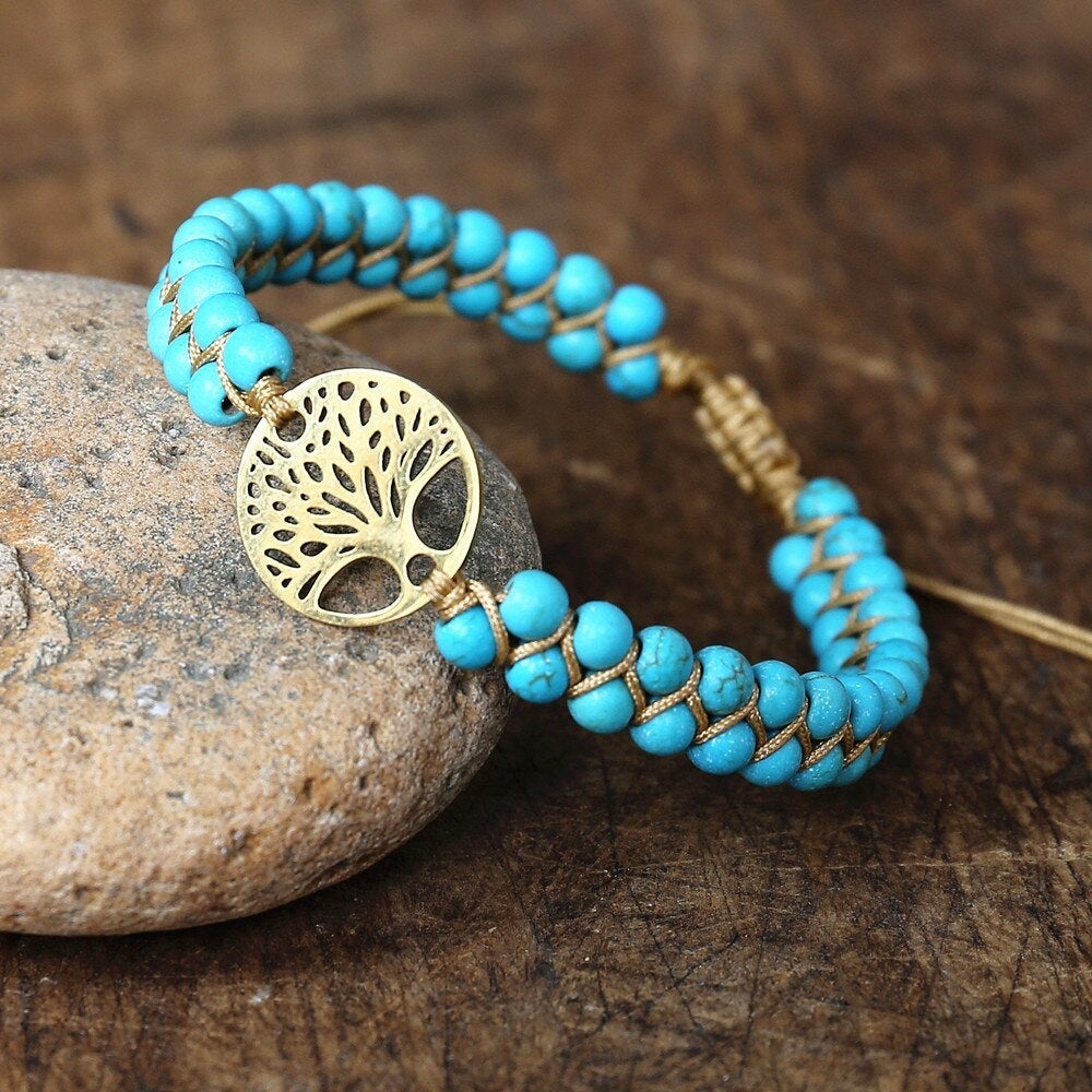 Bracelet fait main 'Arbre de Vie' avec pierre de turquoise