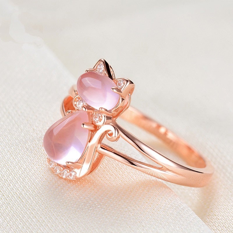 Bague chat en or rose