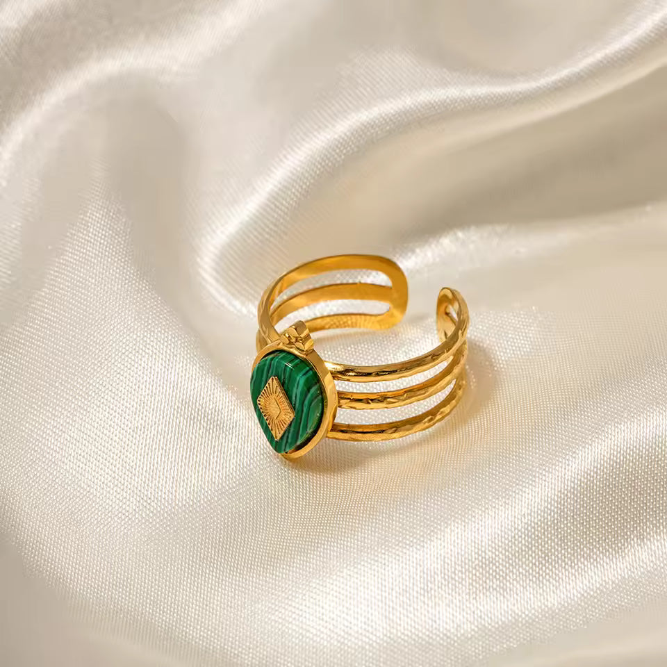 Bague Œil Pierre Verte plaquée or 18K avec zircon