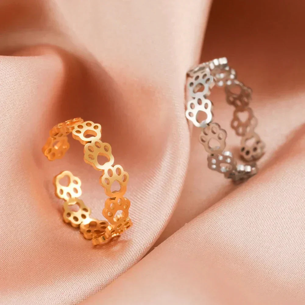 OVA – Bague empreinte de patte ajustable en argent et or