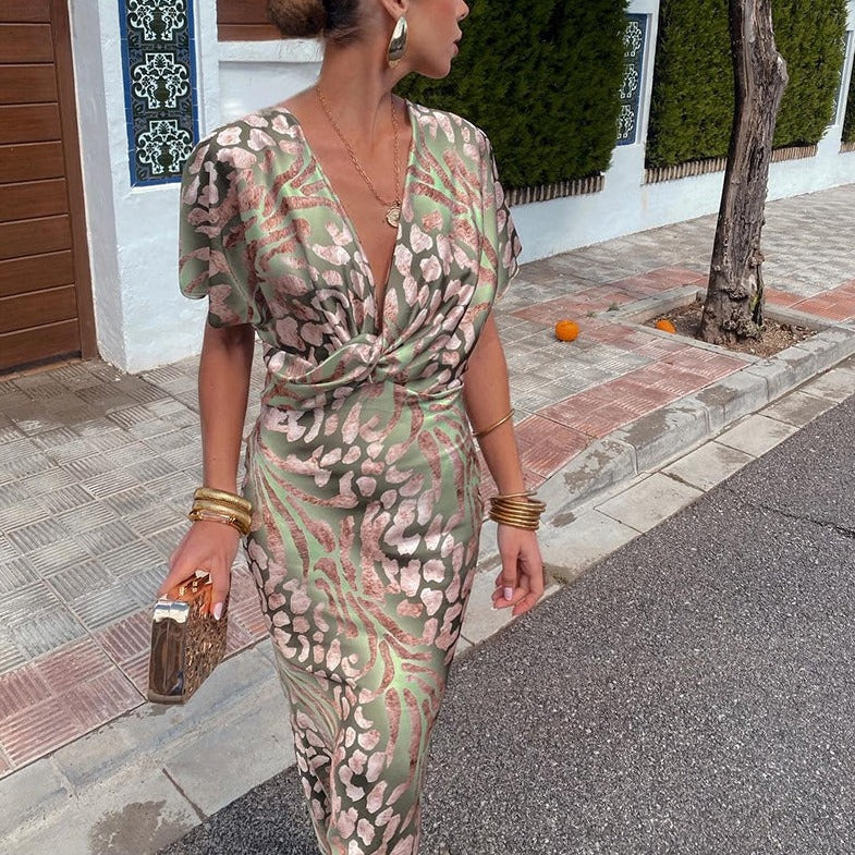 Kelsey - Robe Maxi à Décolleté en V et Détails Torsadés