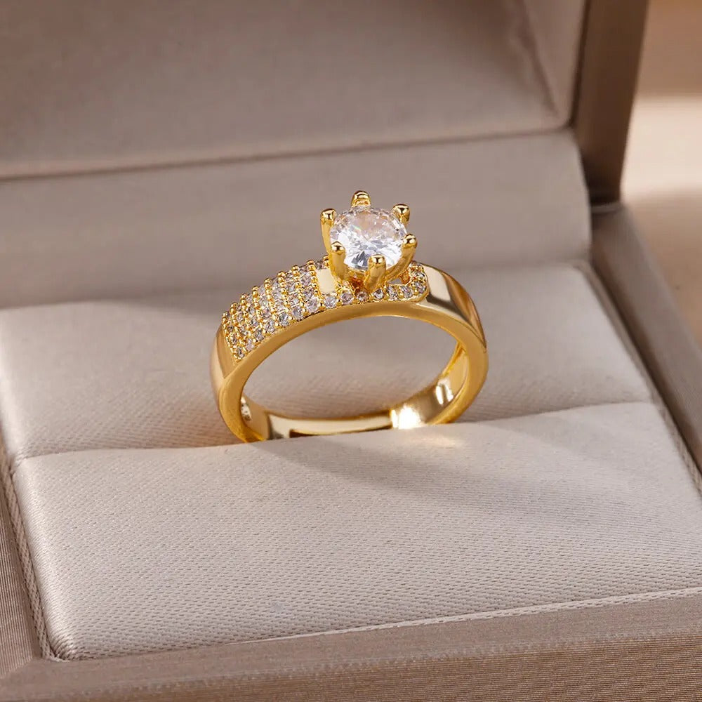 Bague Ajustable Pierre Ronde plaquée or 18K avec zircon