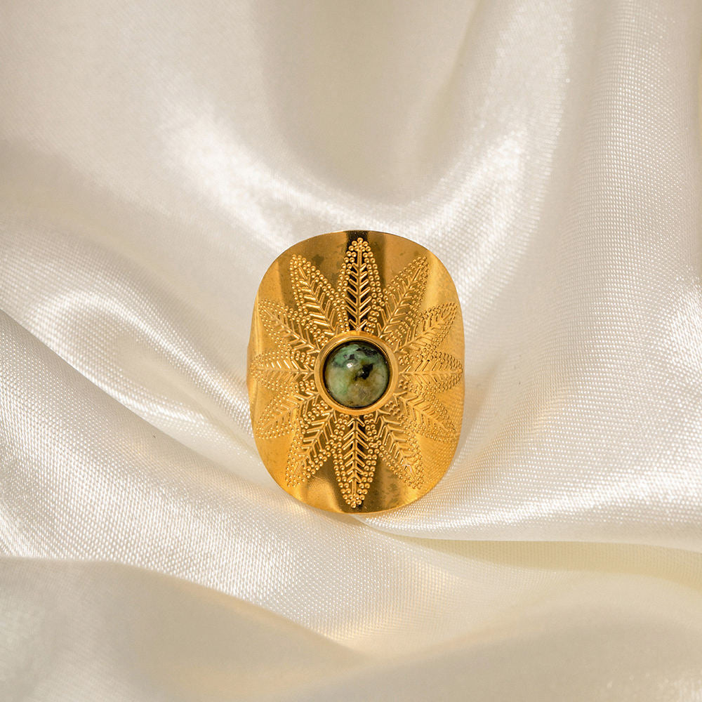 Bague Ajustable Turquoise Africaine plaquée or 18K avec zircon