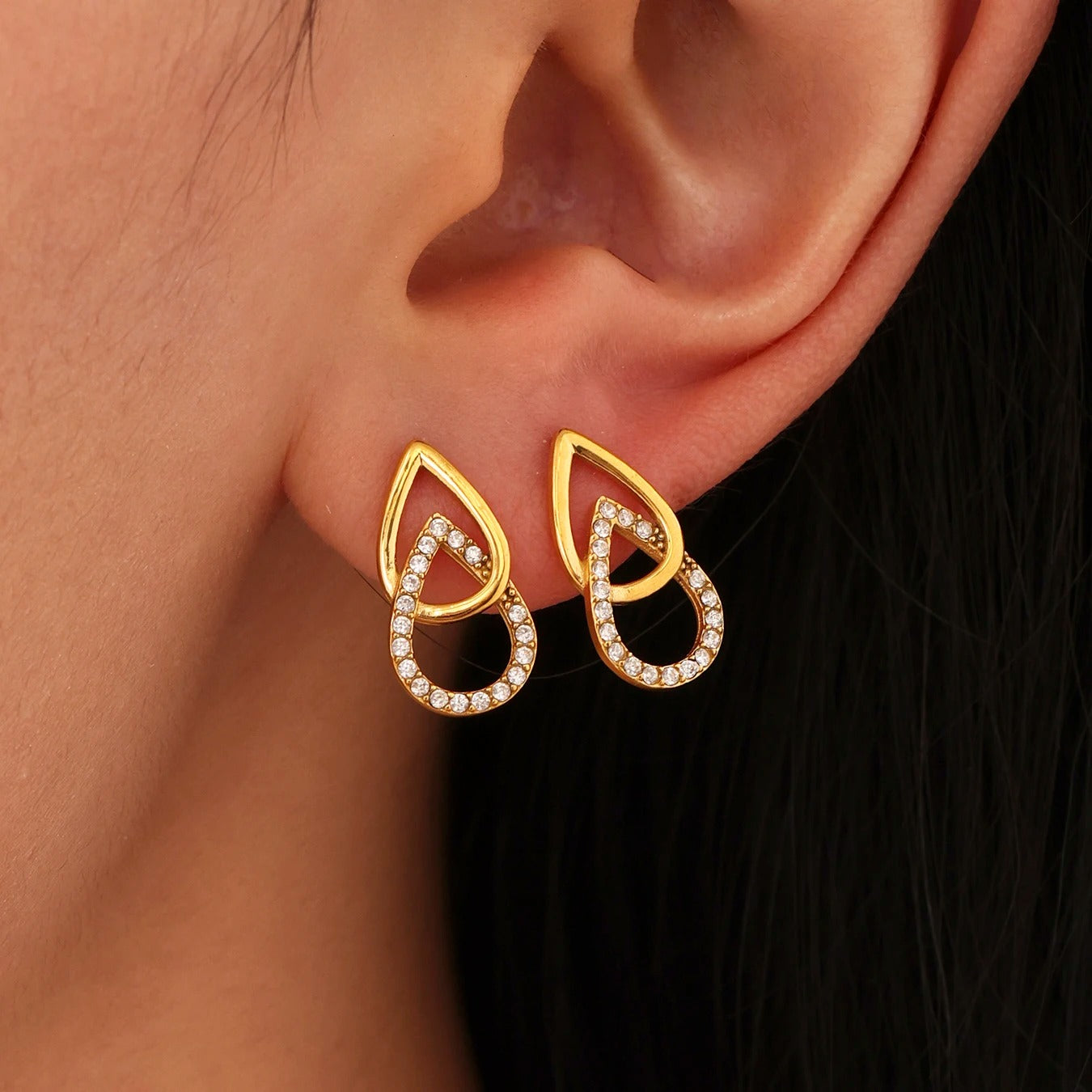 Boucles Goutte Double - Finition Or et Zircon