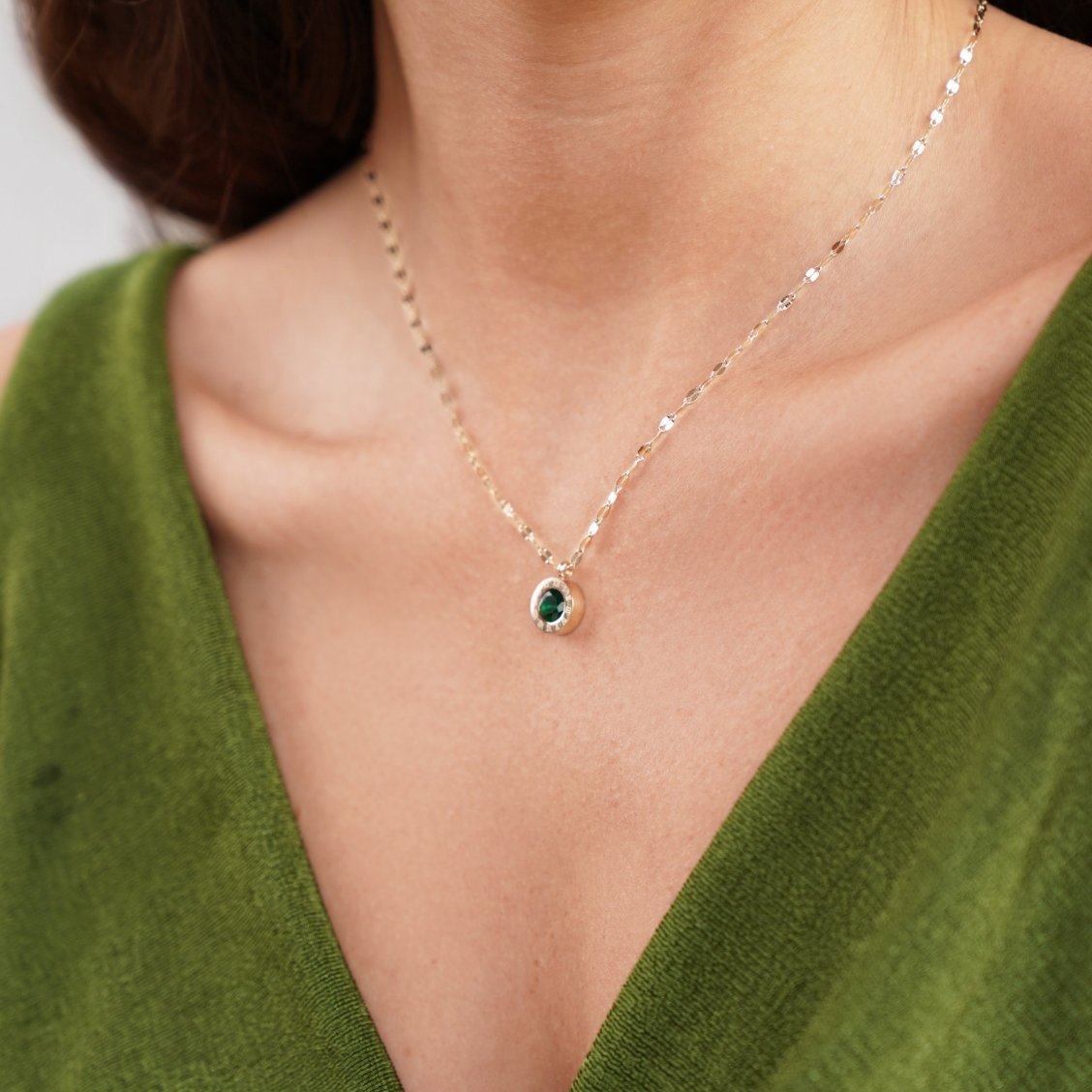 Collier Cristal Vert plaqué or 18K