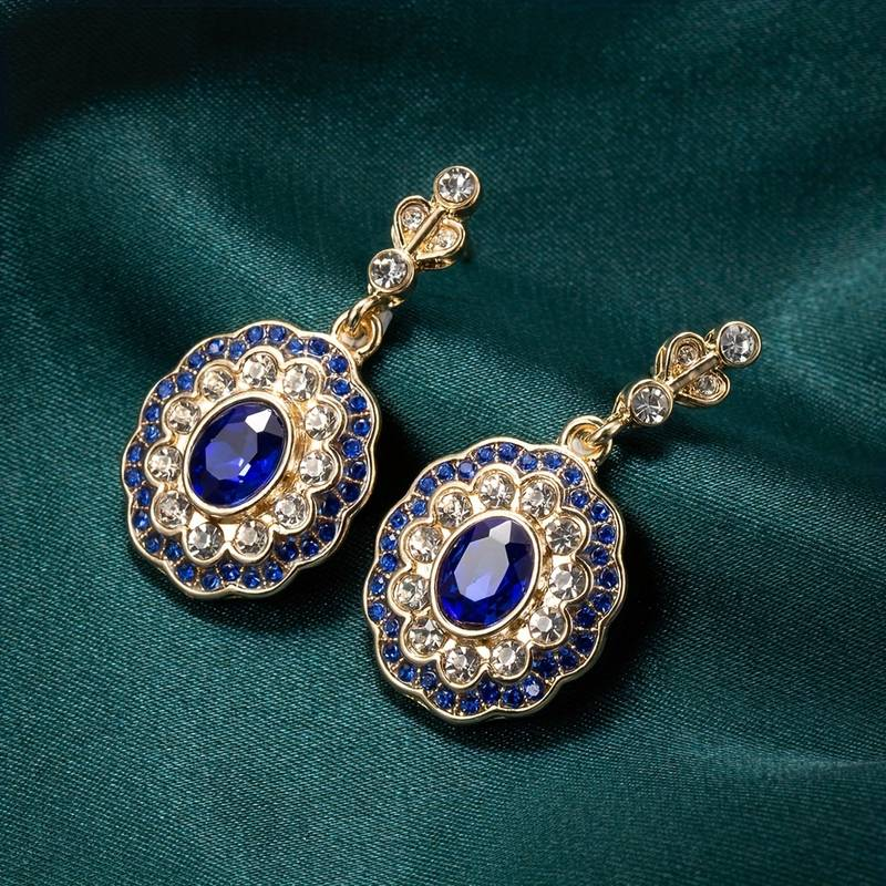 Boucles d'oreilles vintage en or avec cristal mandala bleu