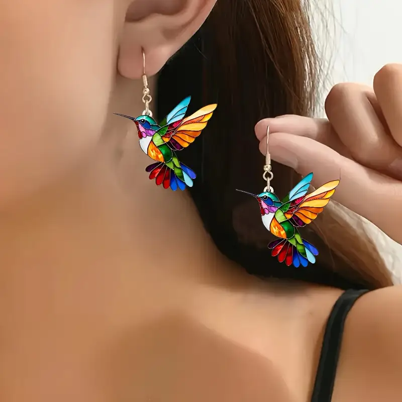 Boucles d'oreilles Colibri colorées pour femmes Design tropical léger - Maritza