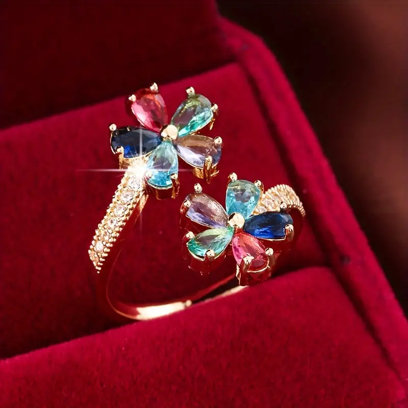 Bague ouverte avec des fleurs colorées
