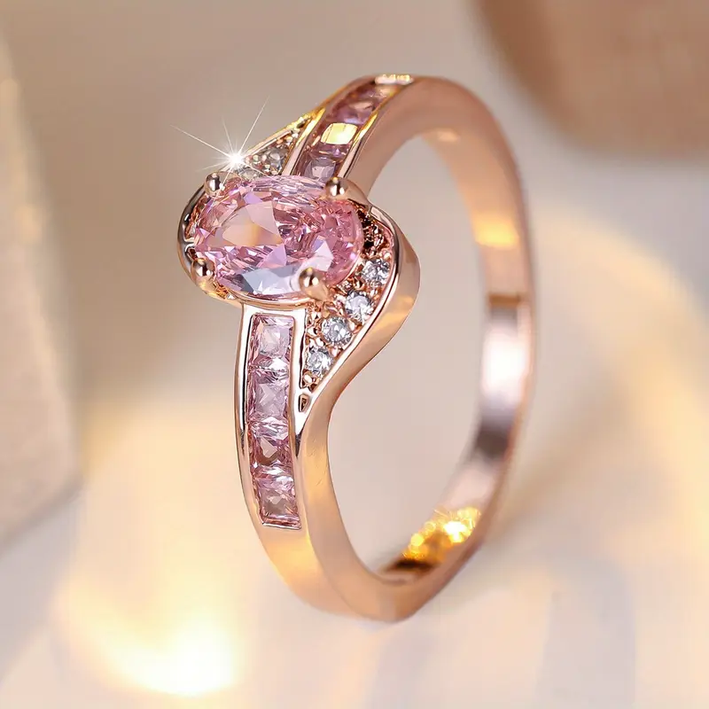 Pink Crystal Gold Ring