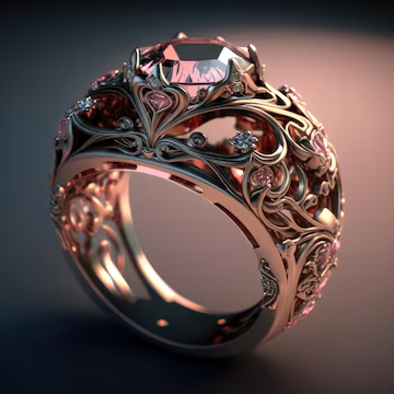 Vintage Exotic Golden Leaf Red Zirconia Ring