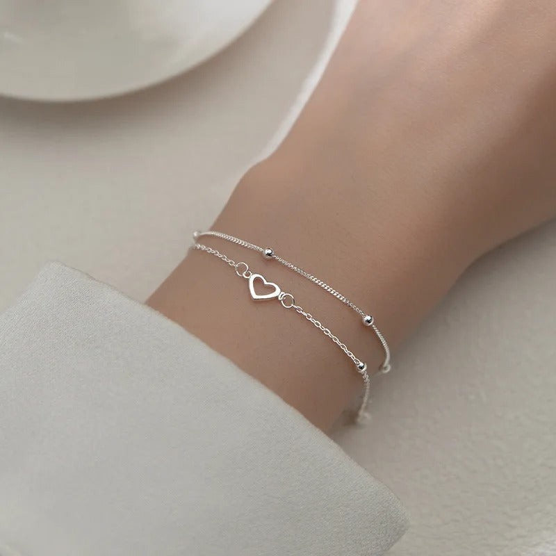 Bracelet fin en forme de cœur en argent 925