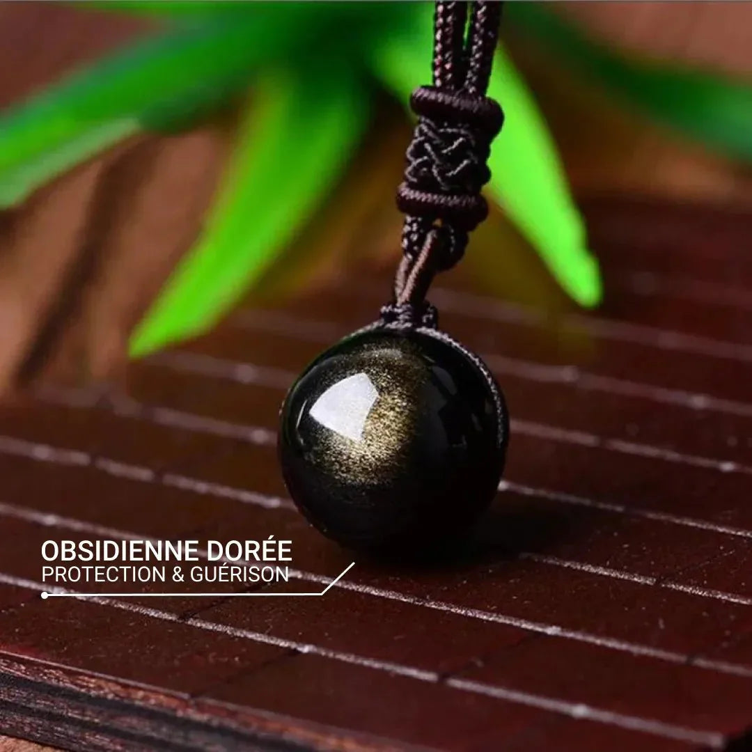Pendentif en Obsidienne Dorée
