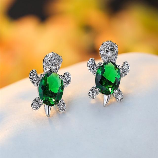Boucles d'oreilles Tortue de mer en zirconium et finition argent