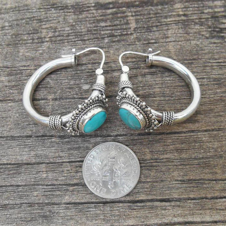 Boucles d'oreilles vintage en argent avec pierre turquoise