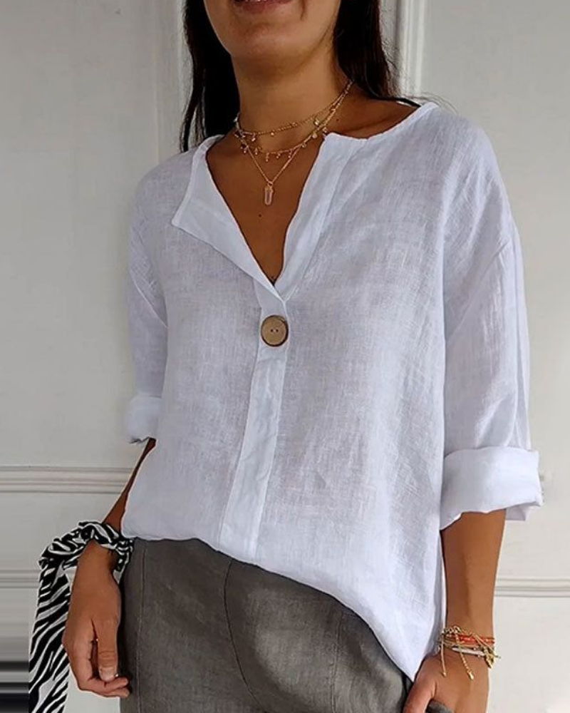 ARAI - Haut à col en V avec boutons en coton et lin