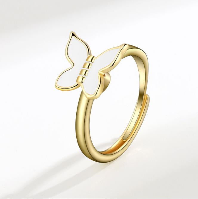 Yani – Bague Fidget Papillon Blanc Finition Dorée