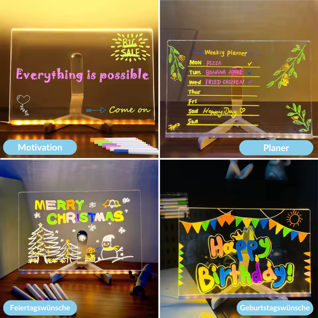 Tableau lumineux LED (incluant 7 stylos lumineux et 25 pochoirs)