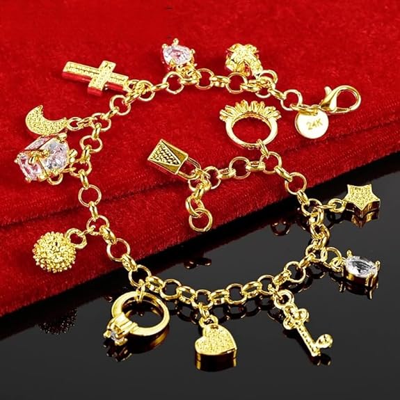 Bracelet Lune Cœur Croix - Finition Or