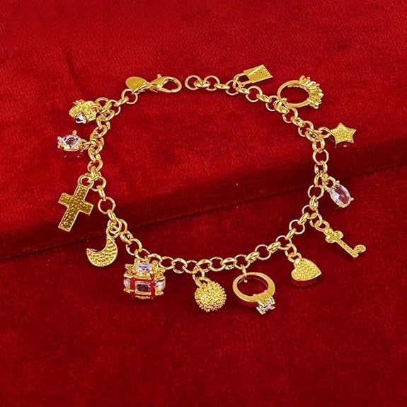 Bracelet Lune Cœur Croix - Finition Or