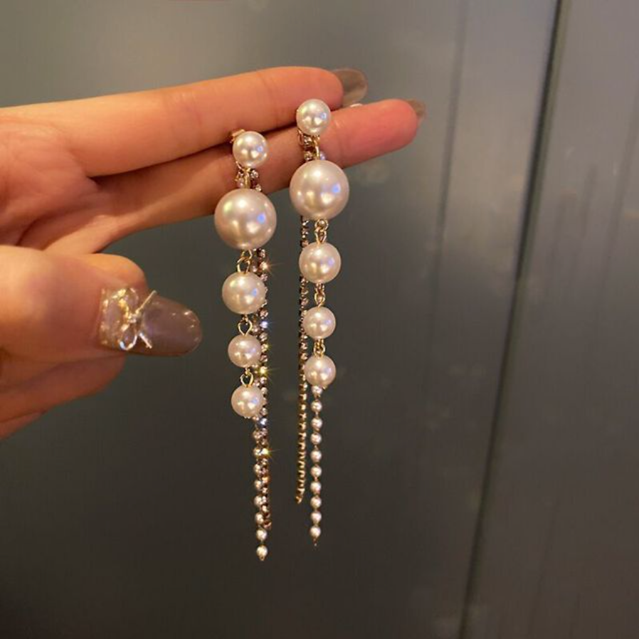 Boucles d'oreilles pendantes avec effet perles faites à la main