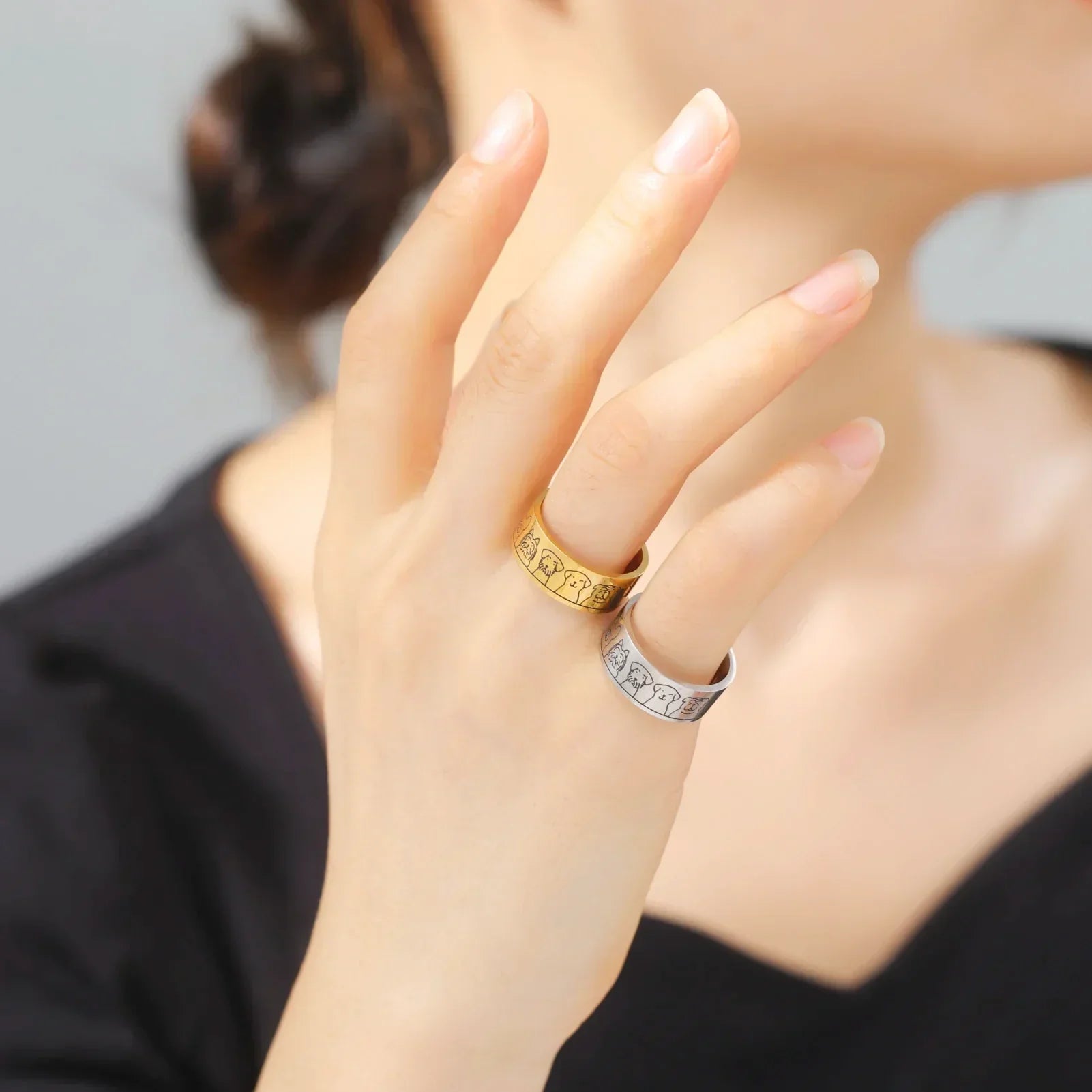 NIKA – Bague large en or et argent avec empreinte gravée pour femmes