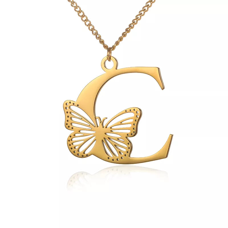 Collier initiales papillon liberté plaqué or 18 carats