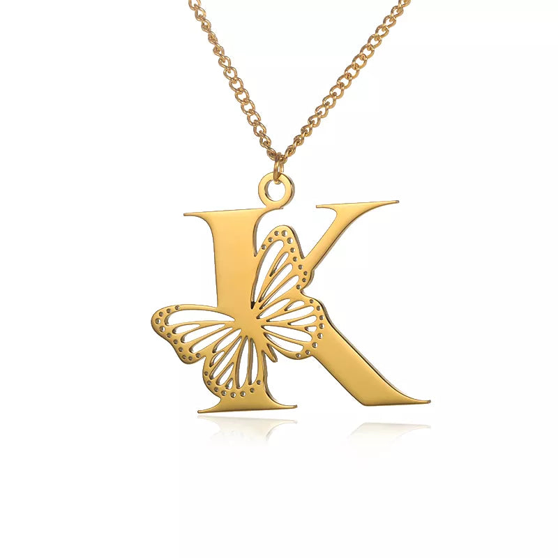 Collier initiales papillon liberté plaqué or 18 carats