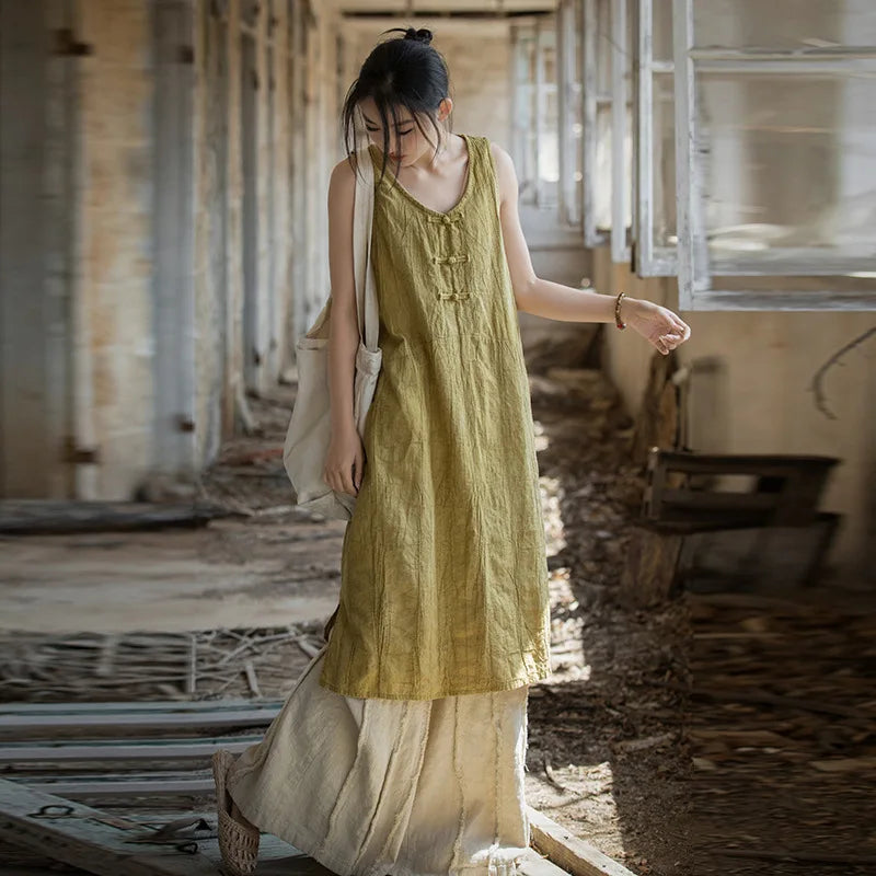 Akito -Robe Traditionelle en Coton-lin avec pantalon