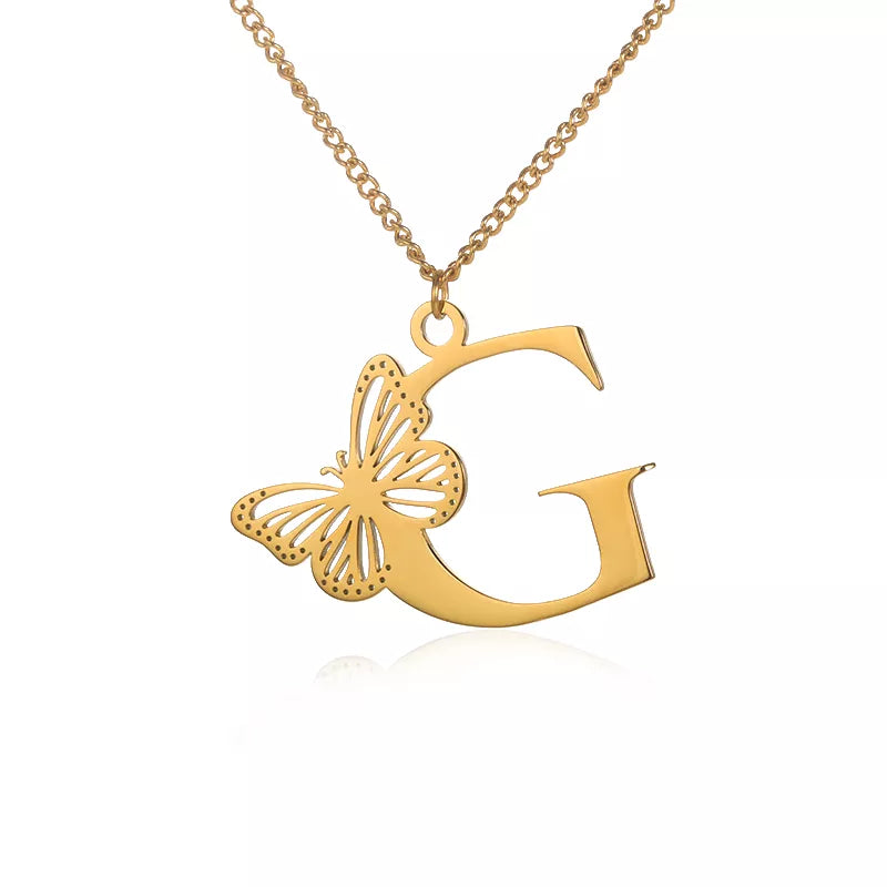 Collier initiales papillon liberté plaqué or 18 carats