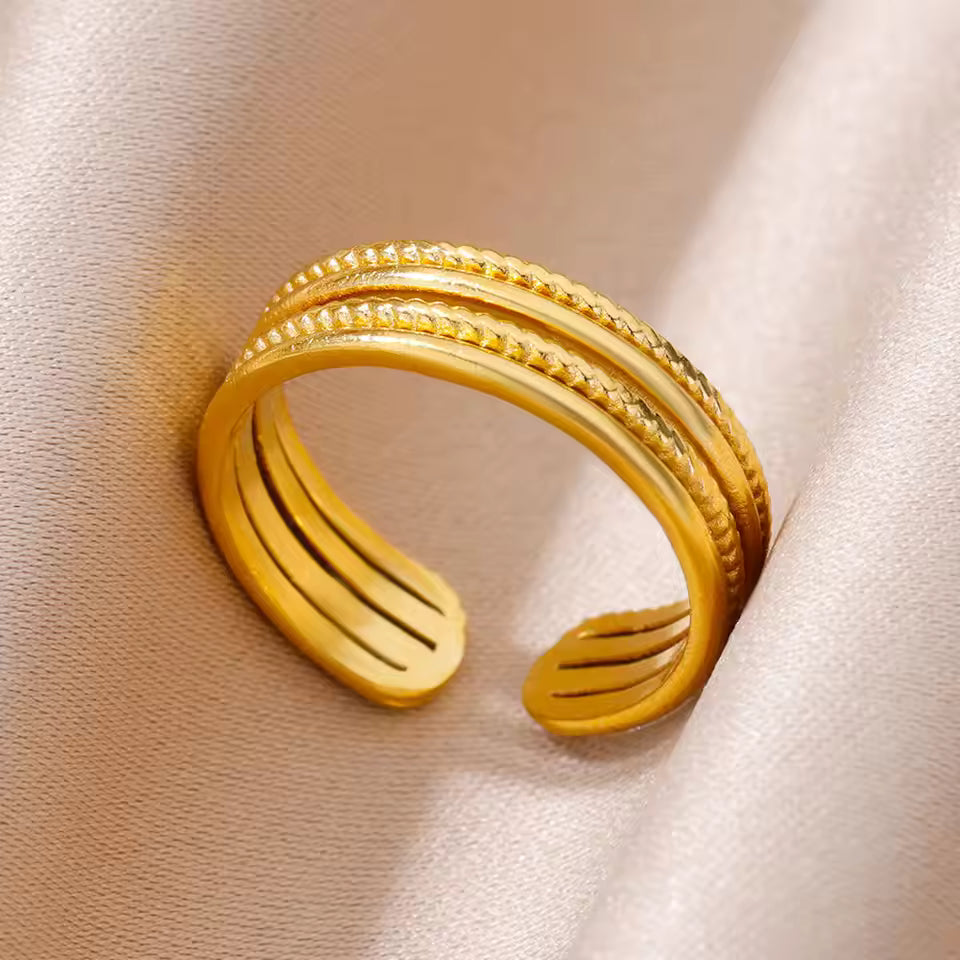 Bague Ajustable Géométrique Creuse plaquée or 18K