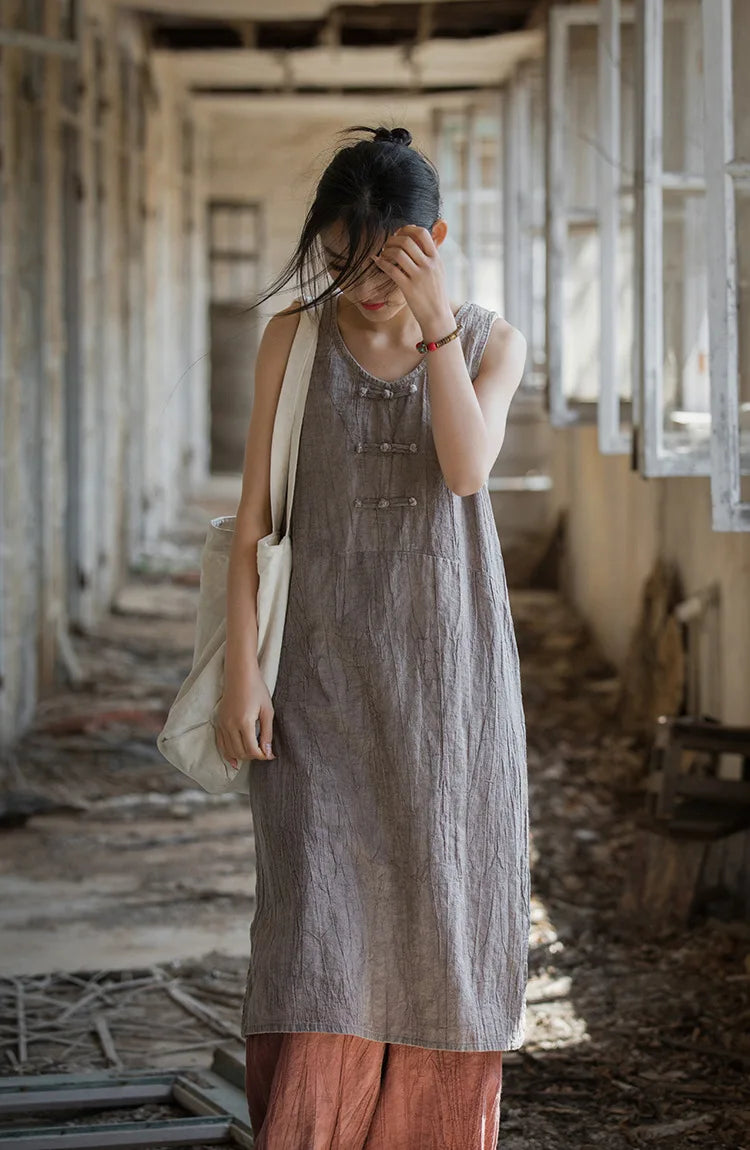 Akito -Robe Traditionelle en Coton-lin avec pantalon