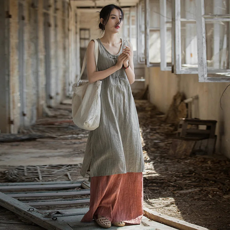 Akito -Robe Traditionelle en Coton-lin avec pantalon