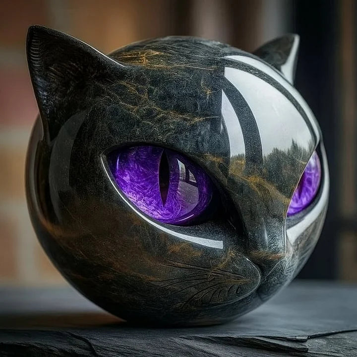 YANI - Sculpture de Tête de Chat Noir Mystique