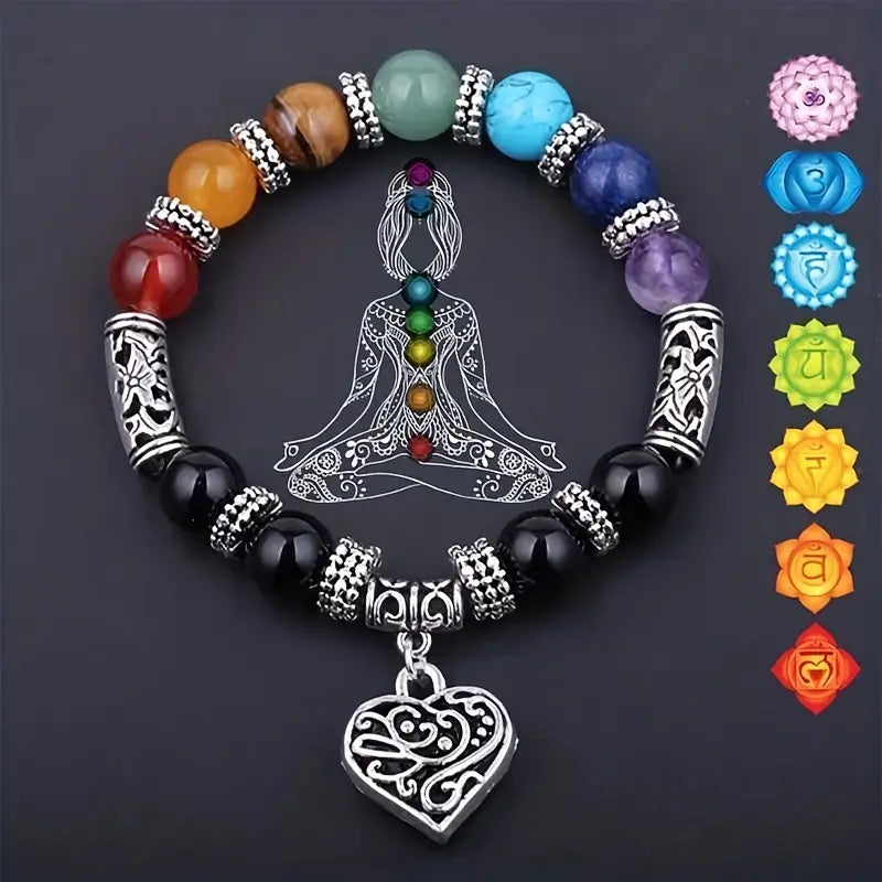 Le bracelet 7 Chakras avec pendentif en forme de cœur