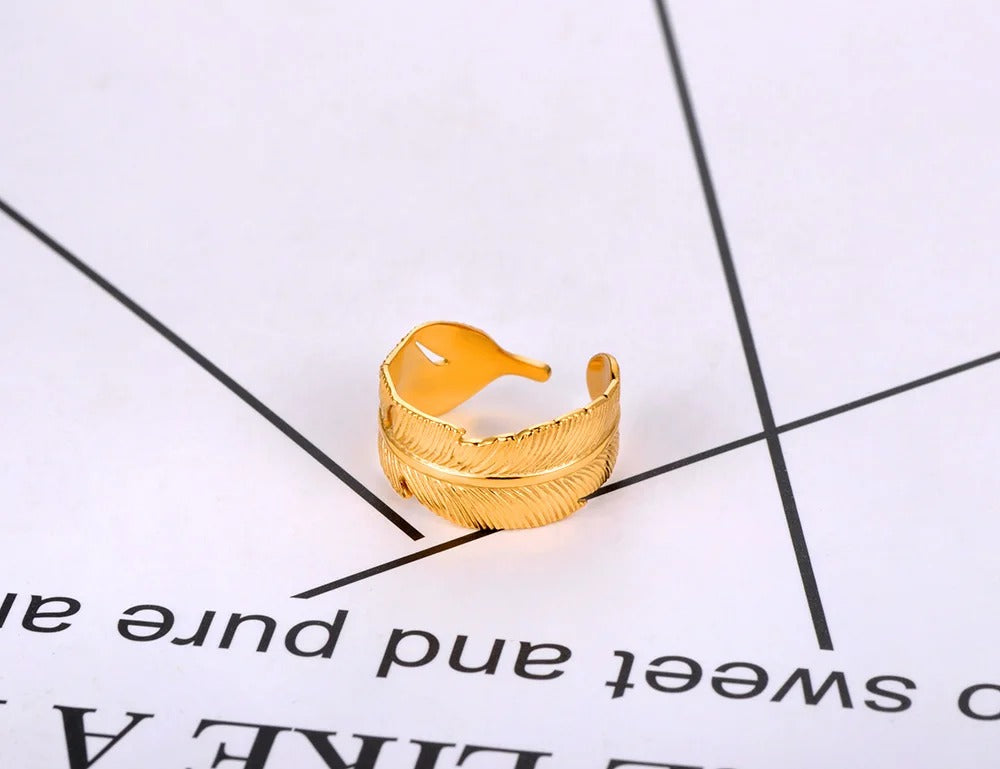 Bague Ajustable Feuilles plaquée or 18K