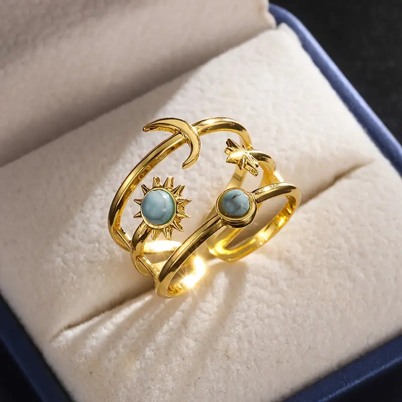 🌙✨ Bague Soleil &amp; Lune – Harmonie Cosmique