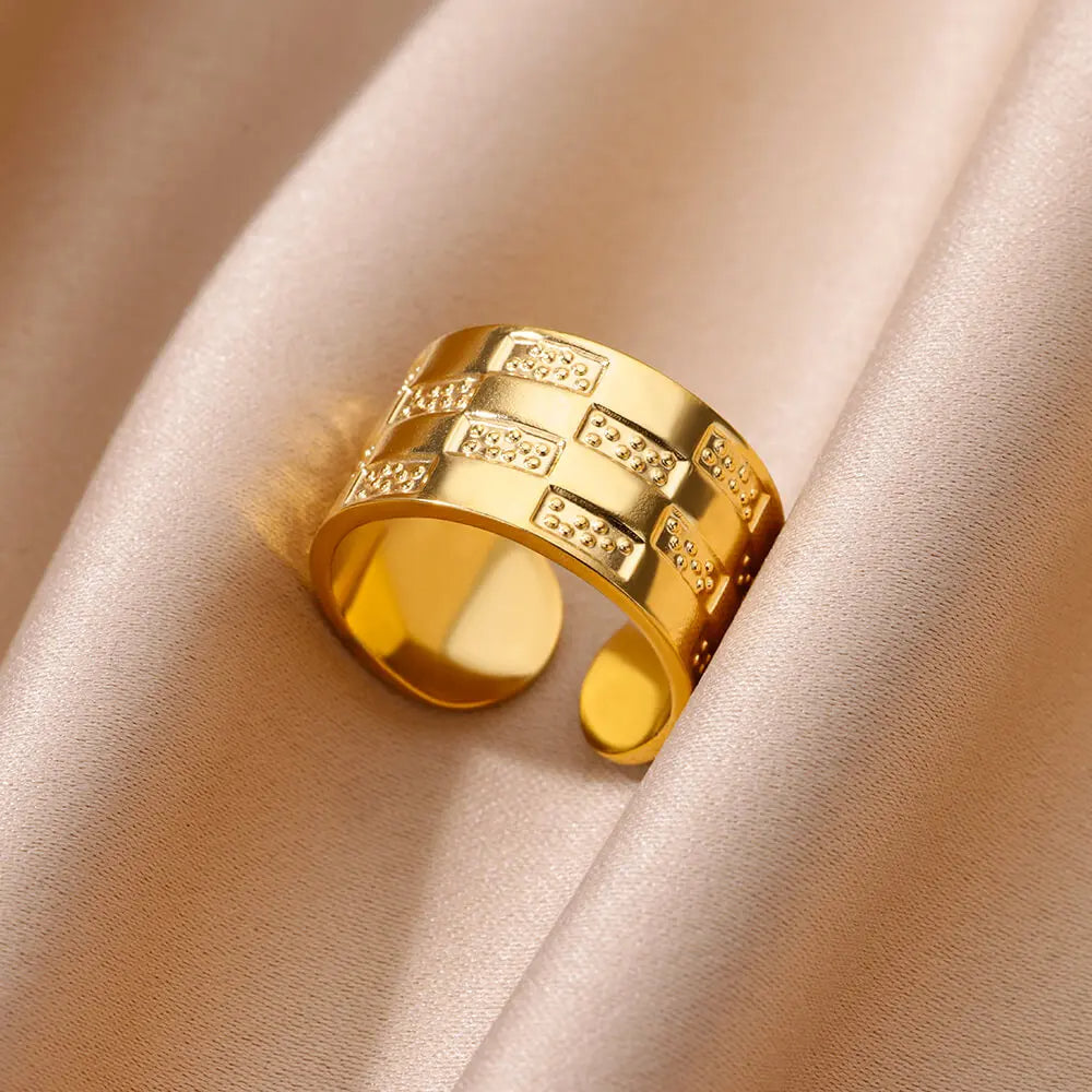 Bague Ajustable Géométrique Large plaquée or 18K