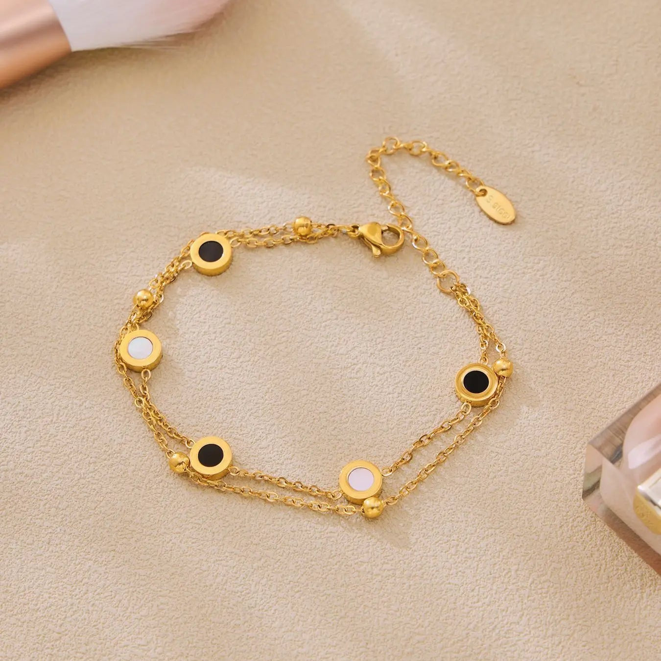 Bracelet Ronds Nacre Double Chaîne plaqué or 18K