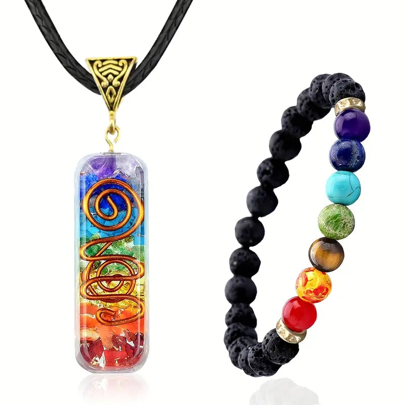 Énergie Totale – Pack Collier &amp; Bracelet 7 Chakras