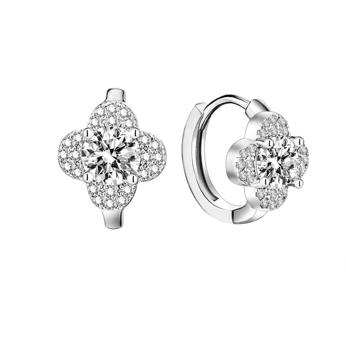 Boucles d'oreilles Moissanite Trèfle | Or blanc