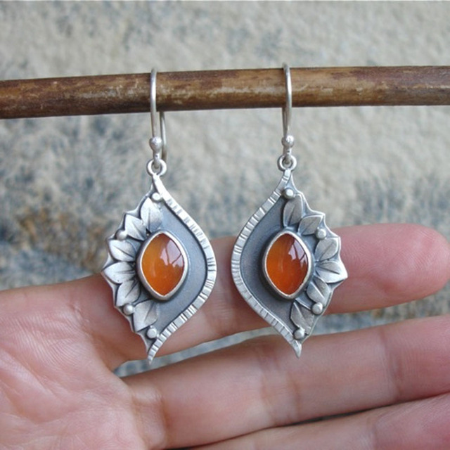 Boucles d'oreilles Boho Orange avec des cristaux